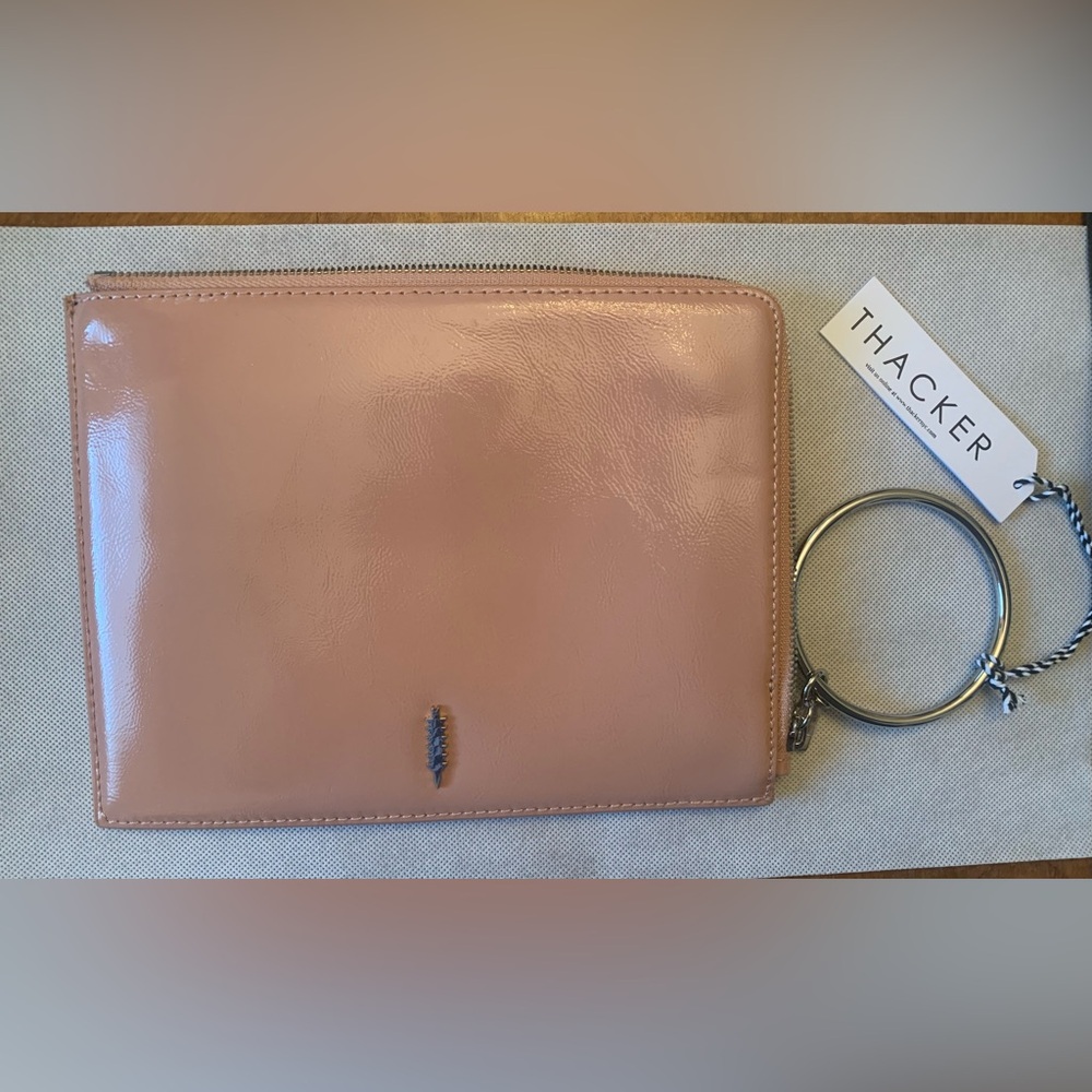 NWT Thacker gable ring shiny pink zip around travel pouch clutch